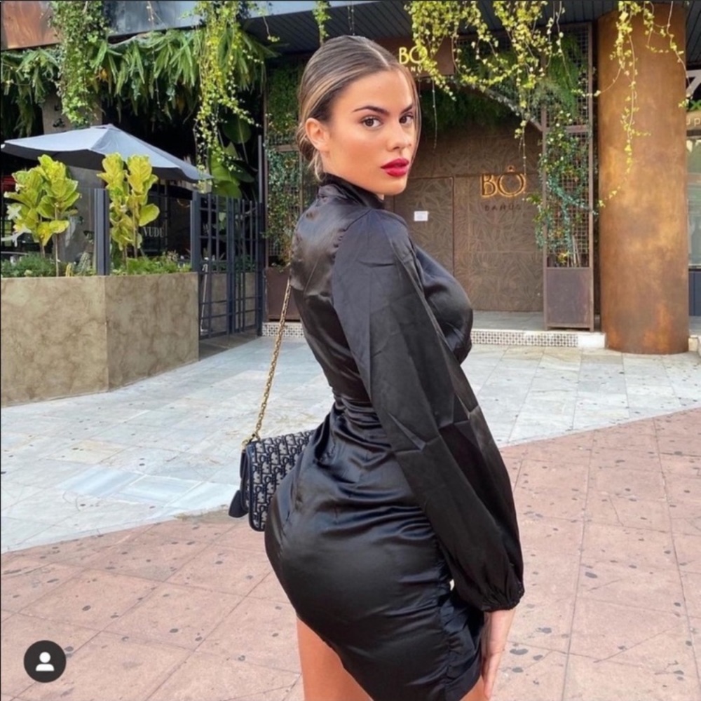 ZARA WOMAN BLACK SATIN EFFECT MINI DRESS